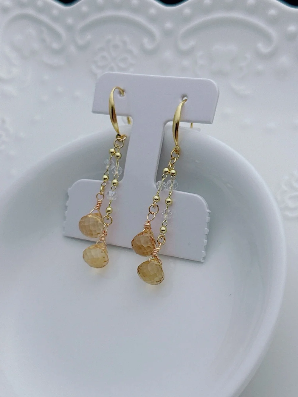26E522 Handmade High Quality Faceted Citrine S925 Hooks Dangling Earring